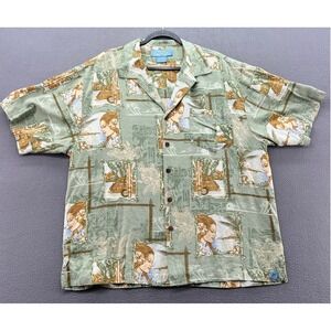 VTG Bermuda Bay Shirt Mens XL Silk Hawaiian Tropical Scene Short Slv Button Up